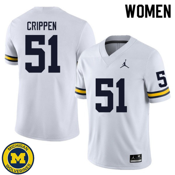 Womens Michigan Wolverines #51 Greg Crippen White Embroidery Jersey